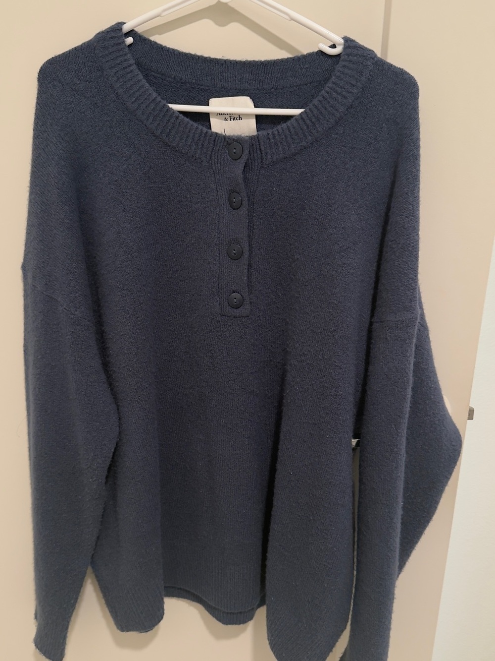Abercrombie & Fitch Navy Crew Sweater with Henley Buttons